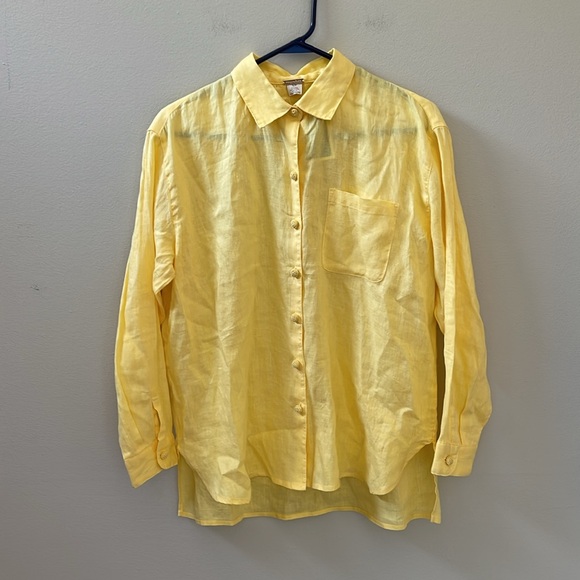 Magashoni 100% Linen Button Down Long Sleeve Women's Sunshine Yellow Blouse Sz S - Picture 2 of 9